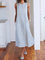 Women Linen V Neck Striped Holiday Cotton Dresses