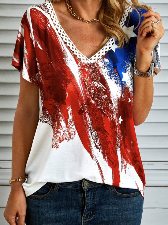 Striped Casual V Neck T-shirt