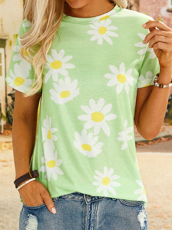 Floral-print Resort Short Sleeve Crew Neck T-shirt