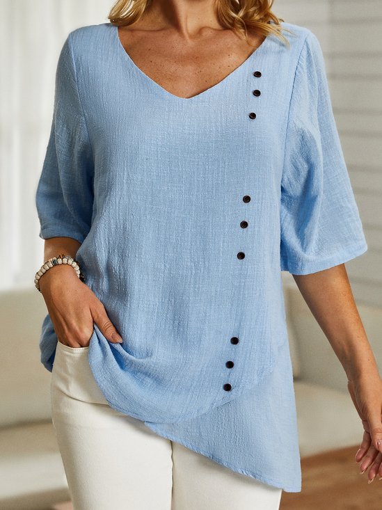 Plain Vacation V Neck Top