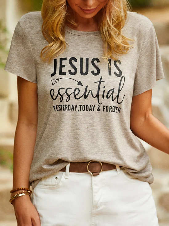 Jesus Is Essential Letters Short Sleeve Crew Neck Casual Top