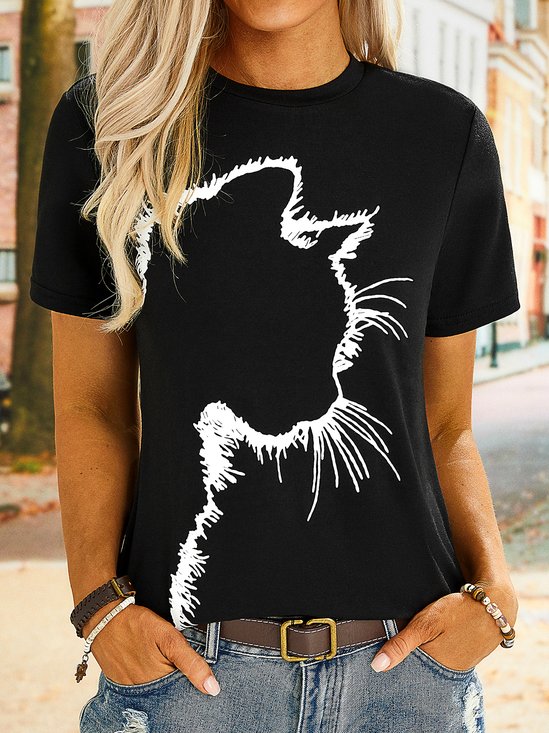 Cat Short Sleeve Round Neck Printed Top T-shirt