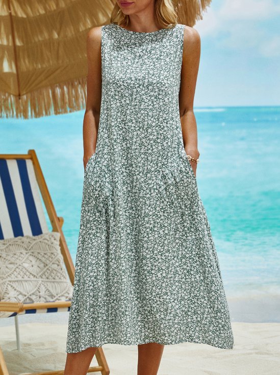 Printed Loosen Round Neck Midi