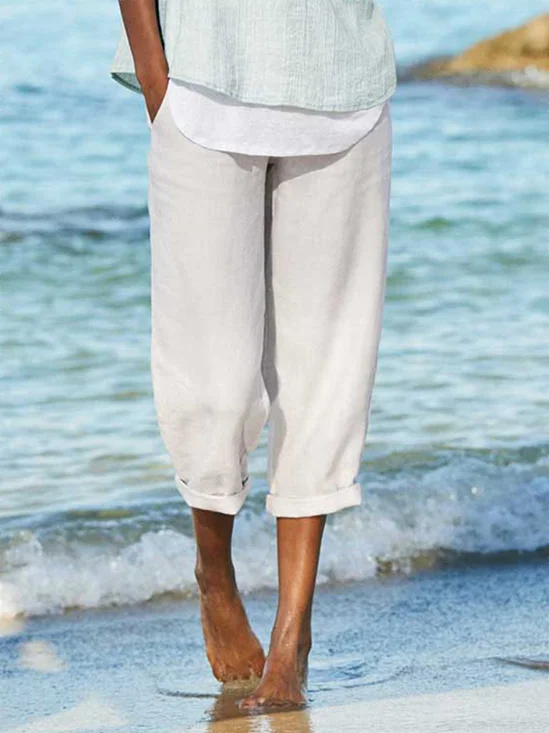 Solid Linen Loosen Linen & Cotton Bottoms