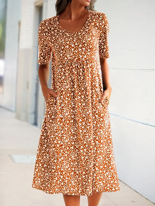 Cotton Blends Vacation Round Neck Midi