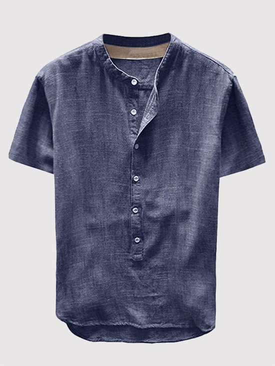 Stand Collar Cotton Work Buttoned Men-Shirts