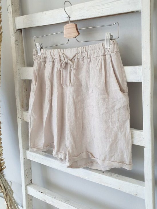 Cotton Blends Pockets Casual Shorts