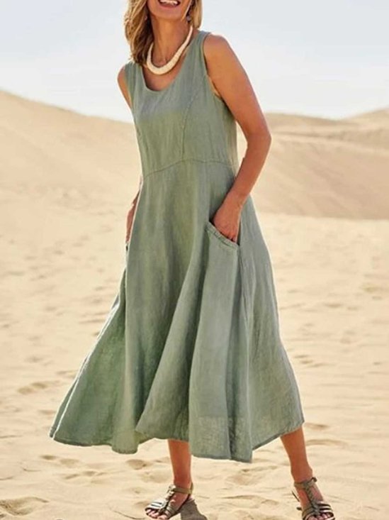 Solid Cotton Casual Weaving Dress