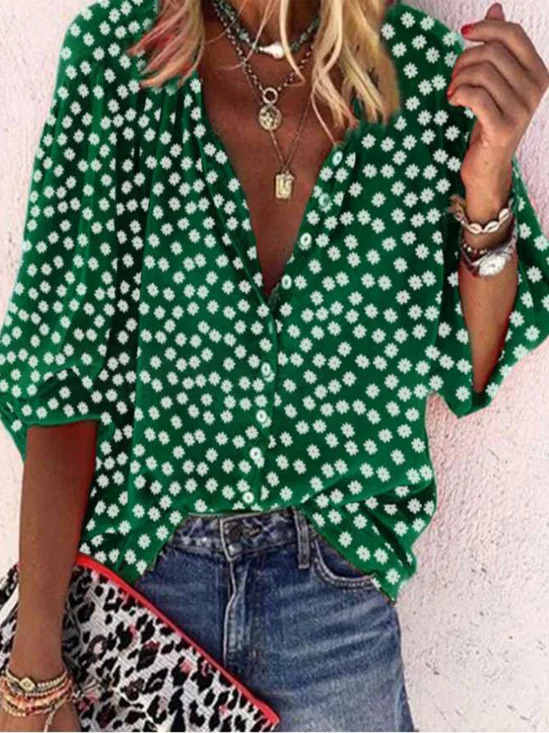 Geometric V Neck Statement Loosen Blouses
