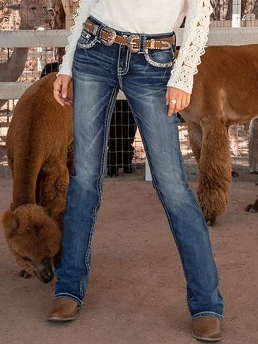 Solid Cotton Blends Loosen Denim&jeans