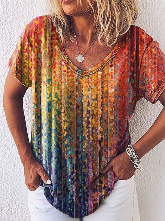 Ombre Loosen V Neck T-shirt