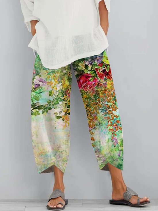 Cotton Blends Casual Printed Pants
