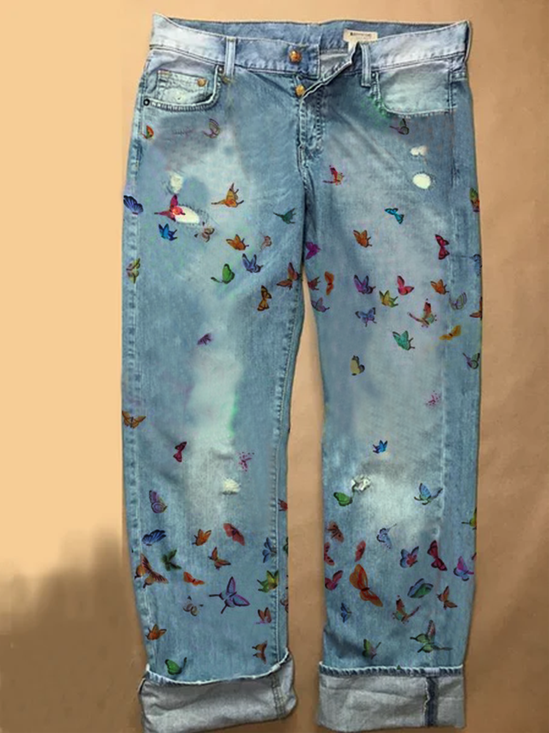 Cotton Butterfly Boho Denim&jeans