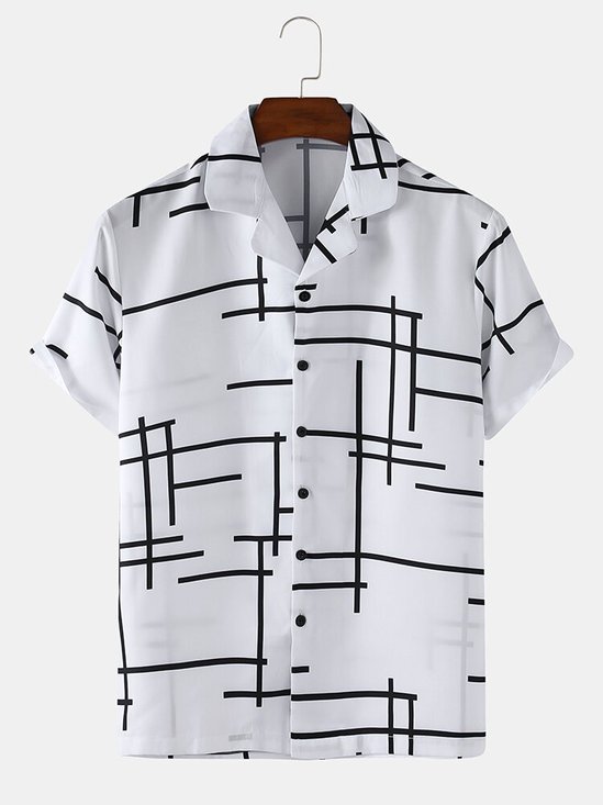Printed Short Sleeve Cotton Blends Men-Shirts