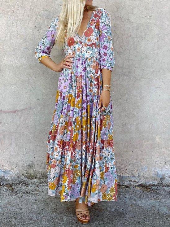 Vacation Floral Floral Weaving Dress