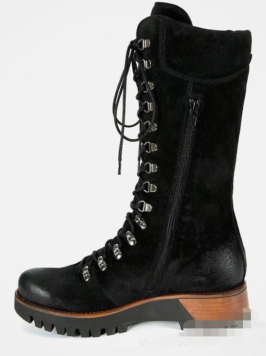 Platform Suede Combat Boots