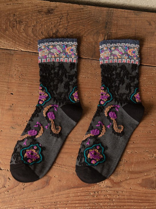 Vintage Embroidered Cotton Socks