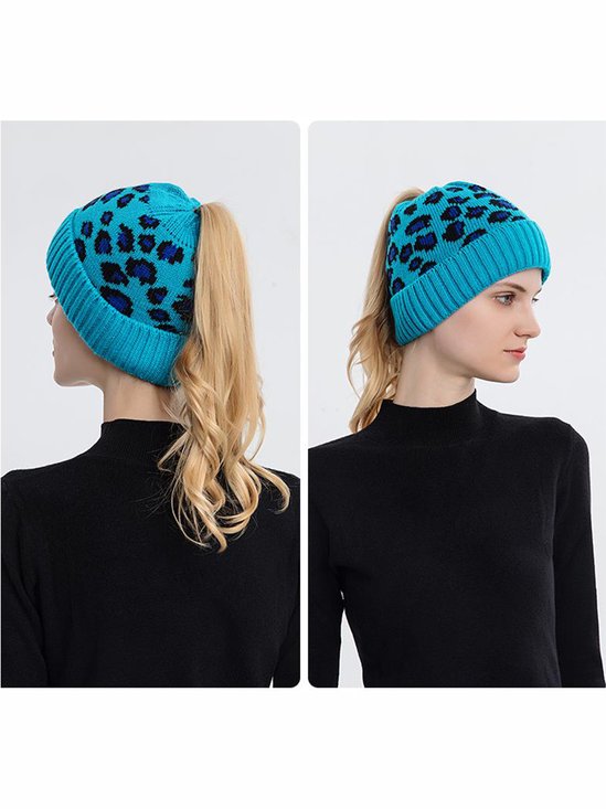 Casual Leopard Print Knitted Warm Hat