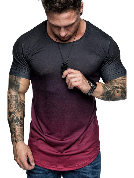 Short Sleeve Cotton Blends Ombre Casual Men-T-Shirts