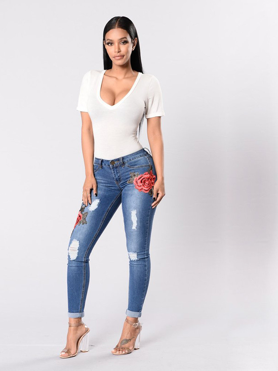 Tight Embroidered Denim&jeans