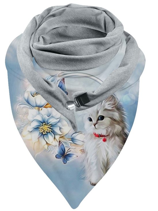 Simple Cat Flower Print Warm Triangle Scarf