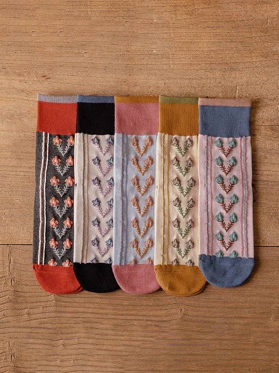5 Pairs Of Vintage Palace Style Jacquard Knitted Socks