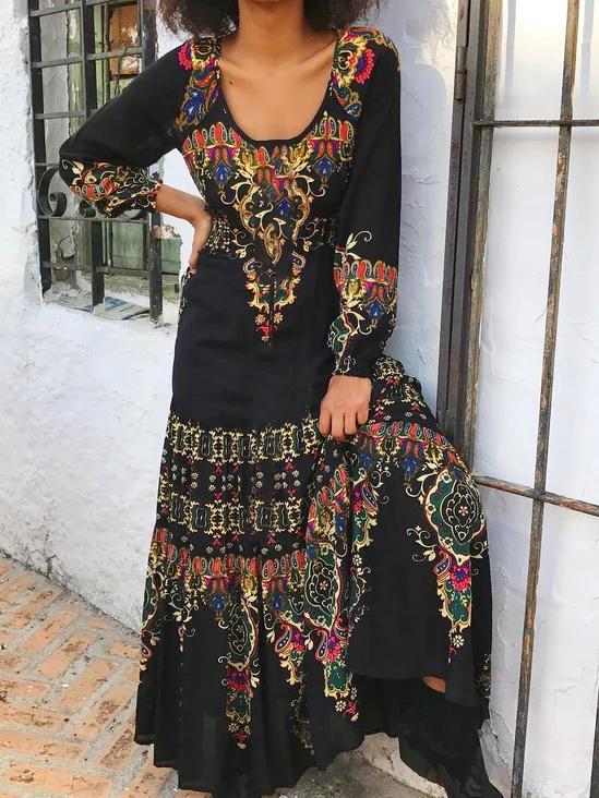 Loosen Cotton Blends Boho Maxi