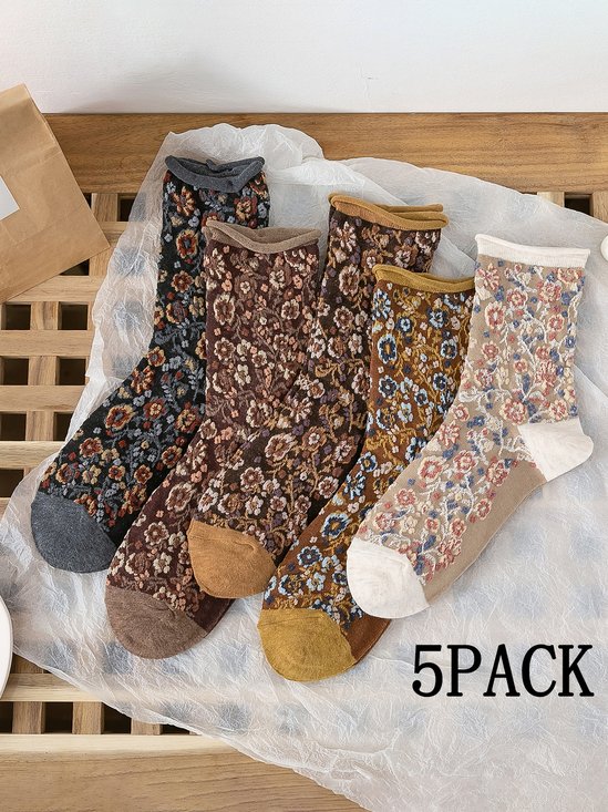 Literary Retro Style Floral Curled Loose Socks