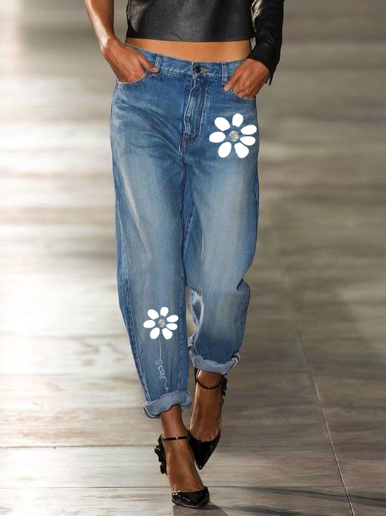 Denim Loosen Floral Denim&jeans