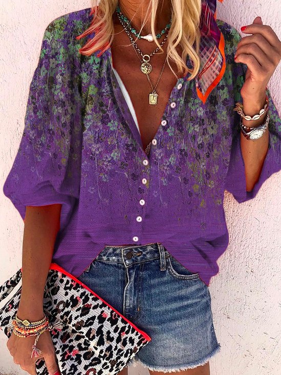 Loosen Floral Casual Blouses