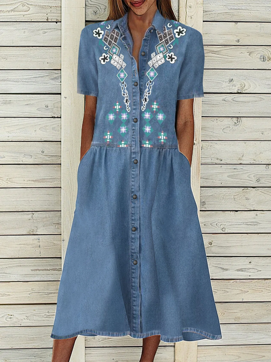 Casual Shirt Collar Midi