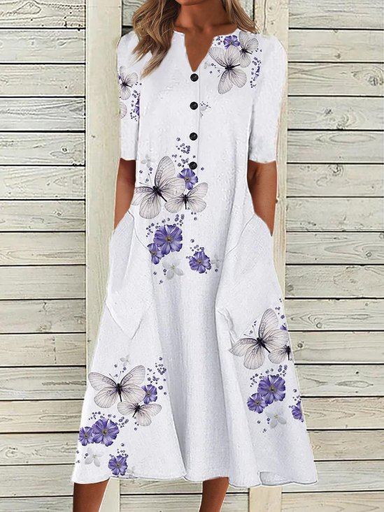 V Neck Half Sleeve Midi