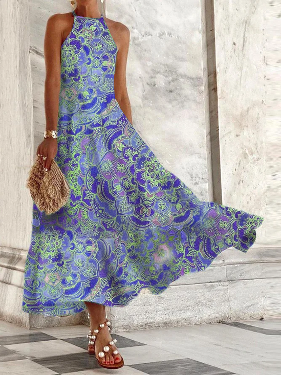 Cotton Blends Halter Casual Maxi