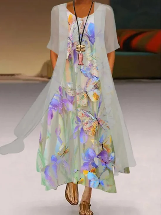 Chiffon Round Neck Maxi