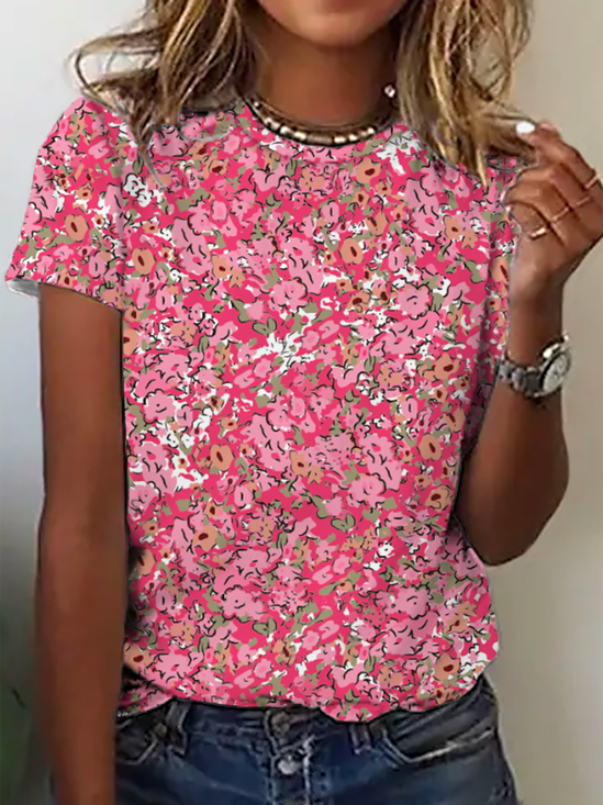 Casual Crew Neck Floral T-shirt