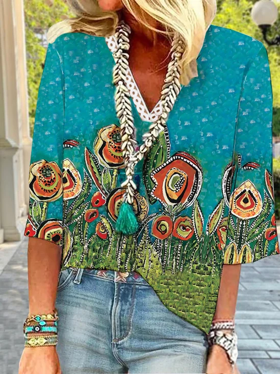 Casual V Neck Loose Top