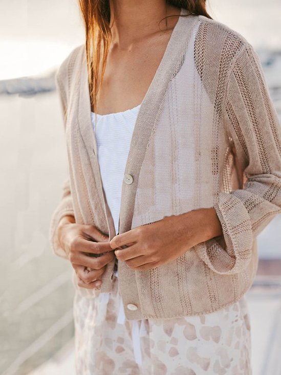 Loose Plain Others Cardigans