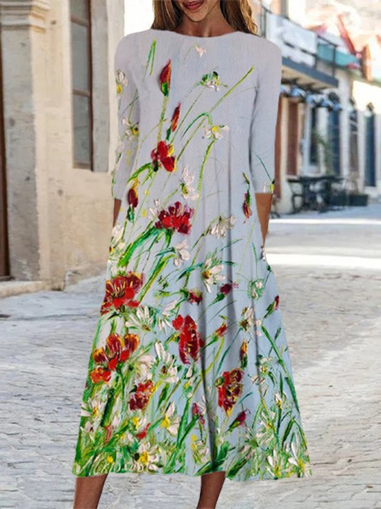 Loose Crew Neck Casual Midi