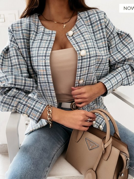 Plaid Others Zipper Casual Jacket