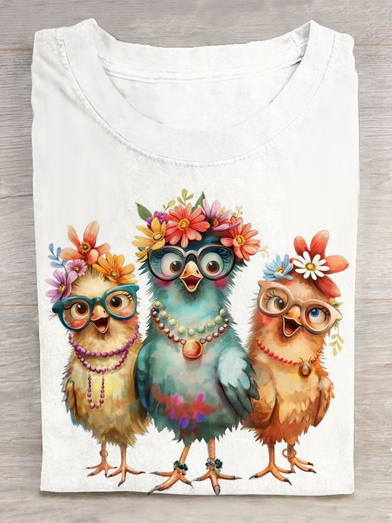 Funny Chicken Printed Casual Loose T-Shirt