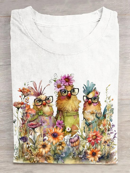 Crew Neck Loose Casual Chicken T-Shirt