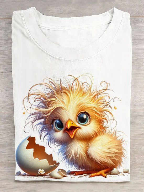 Funny Shell Breaking Chick Printed Crew Neck T-Shirt