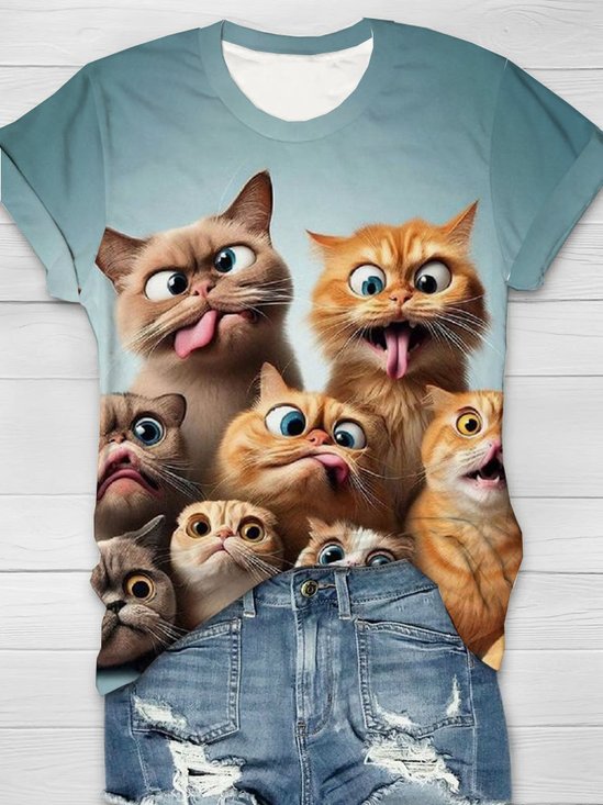 Funny Cat Printed Casual T-shirt