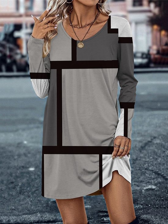 Jersey Geometric Casual Dress With No