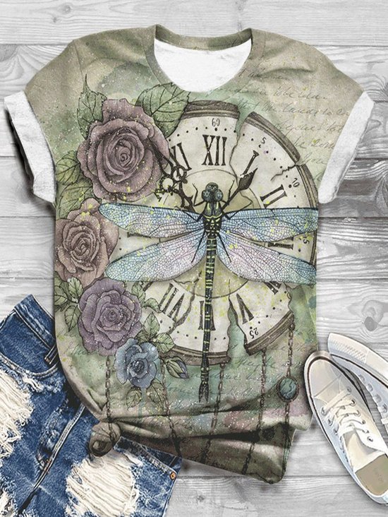 Loose Casual Dragonfly Jersey T-Shirt