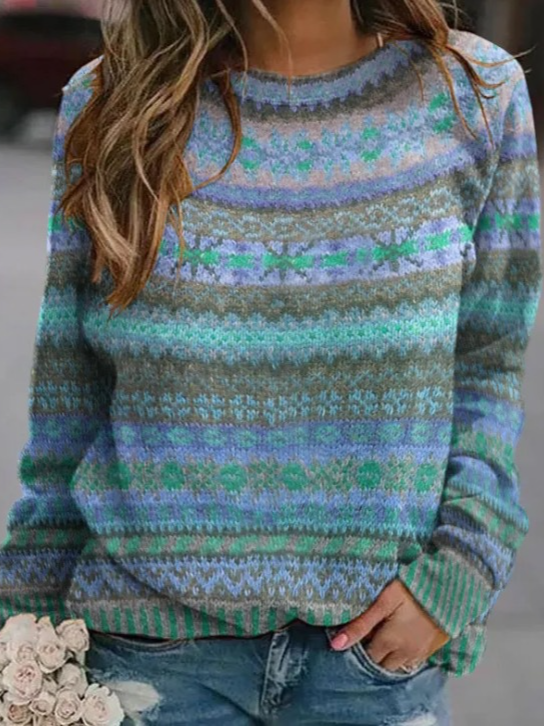 Casual Loose Yarn/Wool Yarn Color Block Sweater