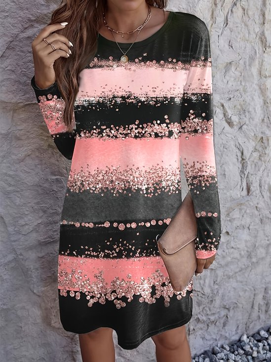 Casual Jersey Crew Neck Dress With No