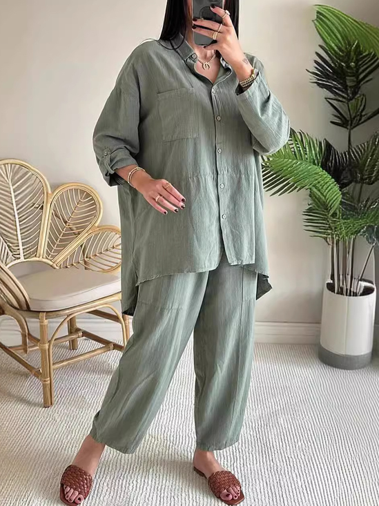 Cotton And Linen Casual Two-Piece Set
