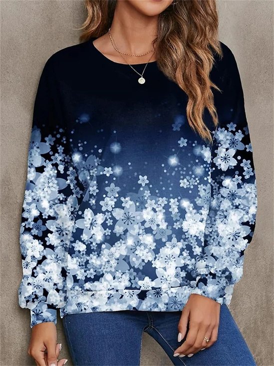 Crew Neck Floral Loose Casual Sweatshirt