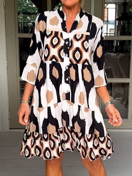 Casual Stand Collar Color Block Dress With No